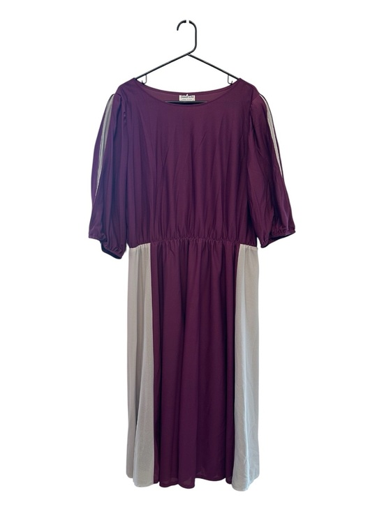 Vintage Dresses & Skirts - Vintage 70’s Sandi-Dee Sheer Plum and Cream Panel Midi Dress Sz. 20.5/40